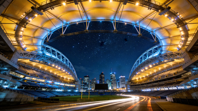 加拿大BC广场体育场夜景 - 穹顶开启灯光璀璨